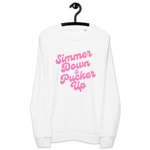 Simmer Down &amp; Pucker Up 70's Typography 优质印花男女通用有机运动衫 - 粉色印花