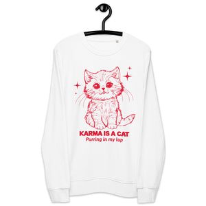 Karma Is A Cat - Vintage Style Premium Printed Unisex organic sweatshirt- Red Print
