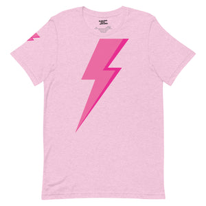 Premium Chest and Sleeve Printed Lightning Bolt Cotton Unisex t-shirt - Pink Bolt