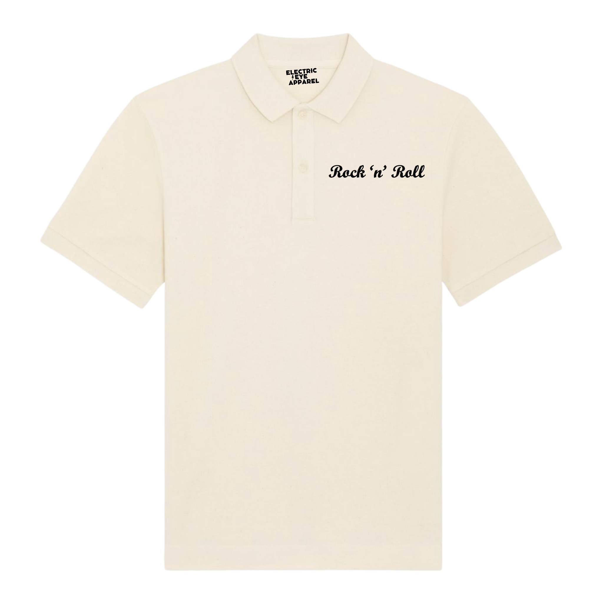 'ROCK 'N' ROLL' left chest embroidered premium organic men's 'Carnaby' polo