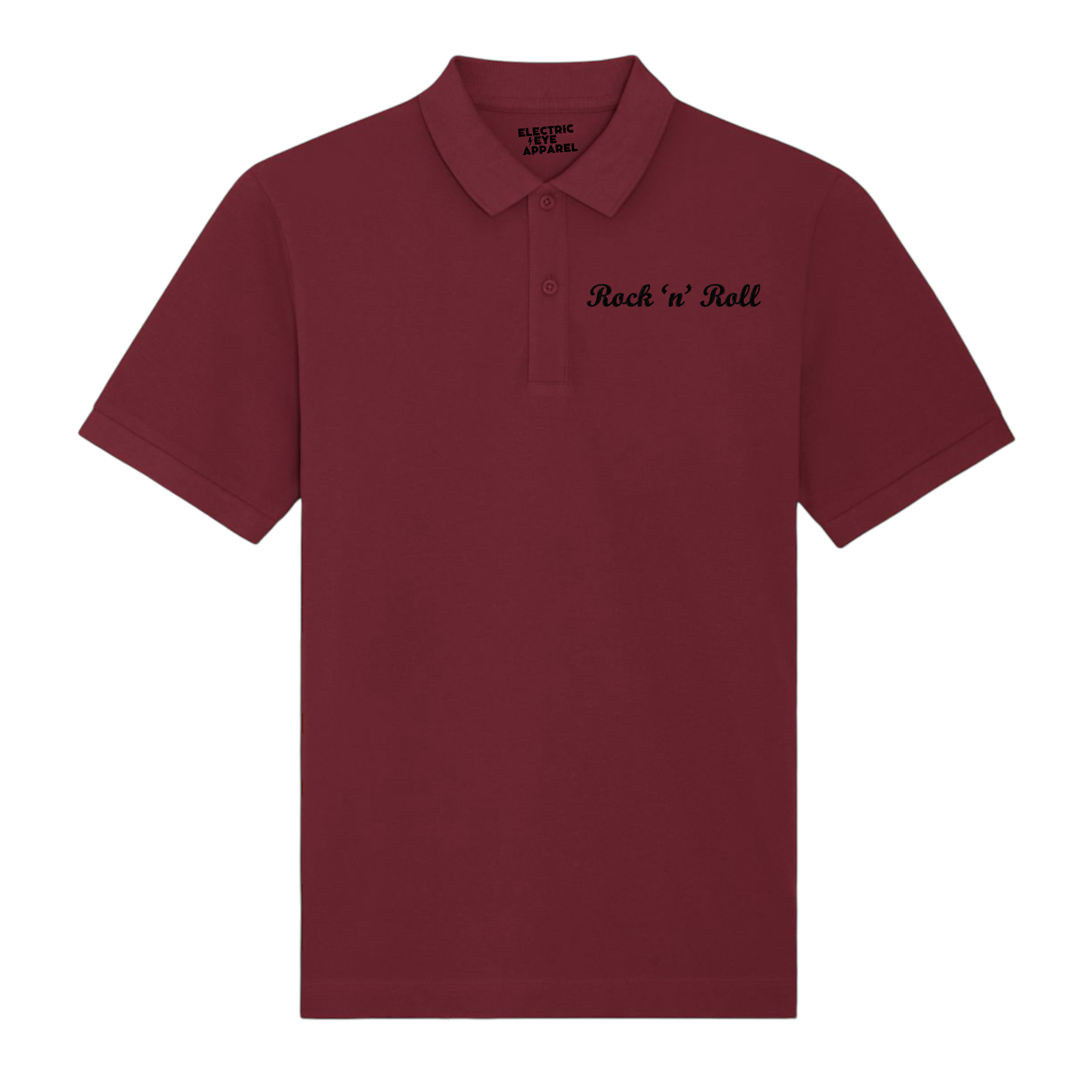 'ROCK 'N' ROLL' left chest embroidered premium organic men's 'Carnaby' polo