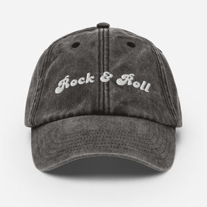 Rock & Roll Embroidered Vintage Unisex Baseball Cap / Hat - White Embroidery