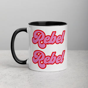REBEL REBEL 复古 70 年代印花马克杯 - 红色/粉色字体 - 可选择内部颜色