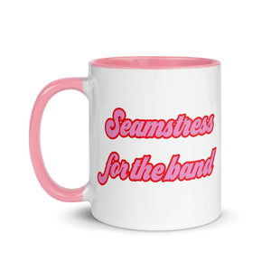SEAMSTRESS FOR THE BAND Retro Printed Mug with Red / Pink Font - optional inside colour
