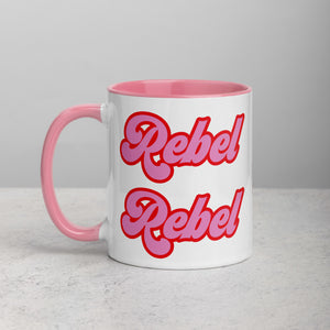 REBEL REBEL 复古 70 年代印花马克杯 - 红色/粉色字体 - 可选择内部颜色