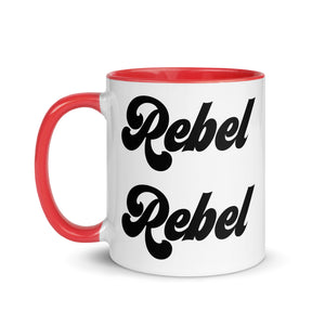 REBEL REBEL Retro Printed Mug - Black Font with optional colour inside