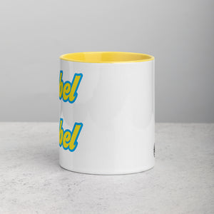 REBEL REBEL 复古 70 年代印花马克杯，带黄色/蓝色字体 - 可选内部颜色