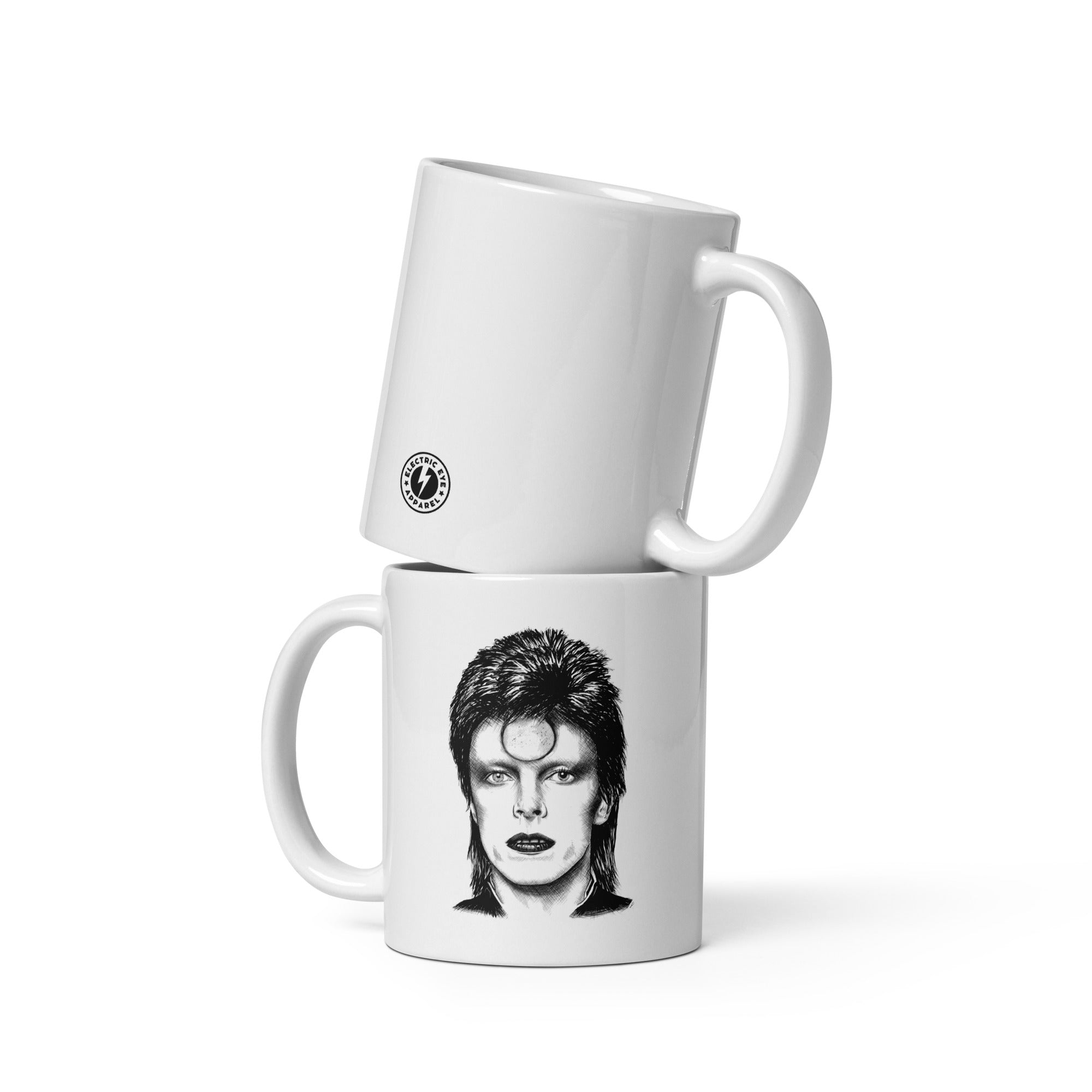 David Bowie Ziggy Stardust Hand-drawn Pop Art Line Drawing Printed White glossy mug