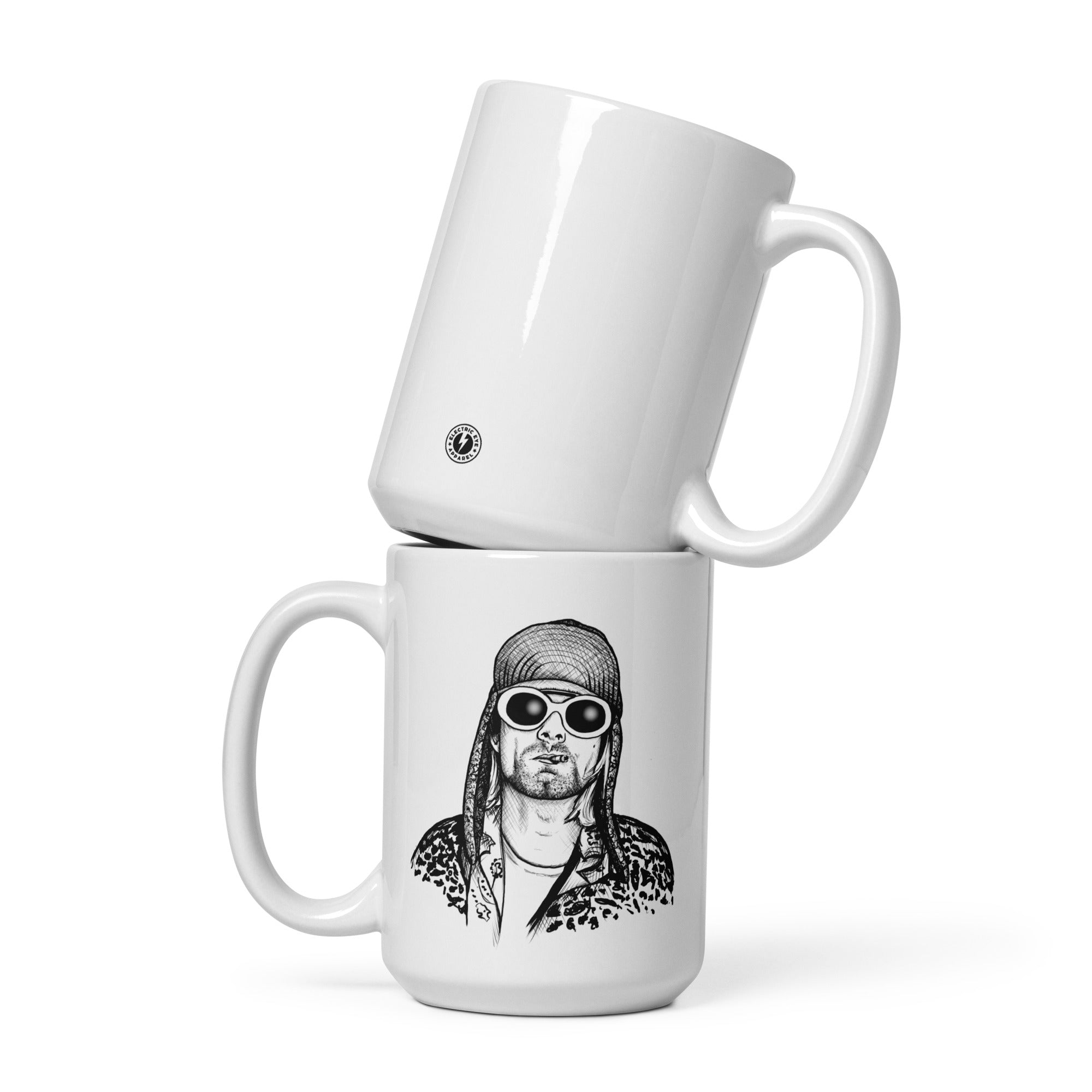 90s Kurt Cobain Grunge Mono Line Art Premium Printed White Glossy Mug