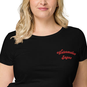 WATERMELON SUGAR 左胸刺绣女式合身有机 T 恤