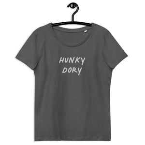 HUNKY DORY Embroidered Women's Fitted Organic T-shirt (white text)