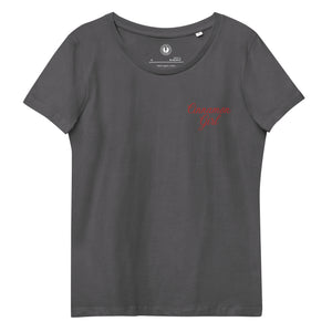 Cinnamon Girl - Premium Lyric Embroidered Women's fitted organic t-shirt - Left Chest - Red Thread