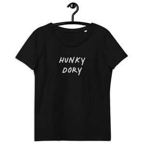 HUNKY DORY Embroidered Women's Fitted Organic T-shirt (white text)