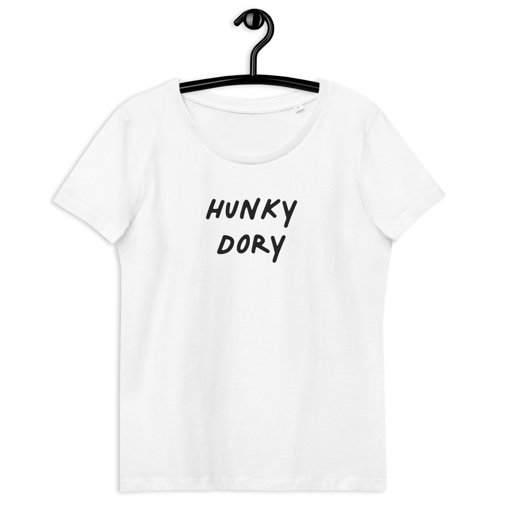 HUNKY DORY Embroidered Women's Fitted Organic T-shirt (black text)