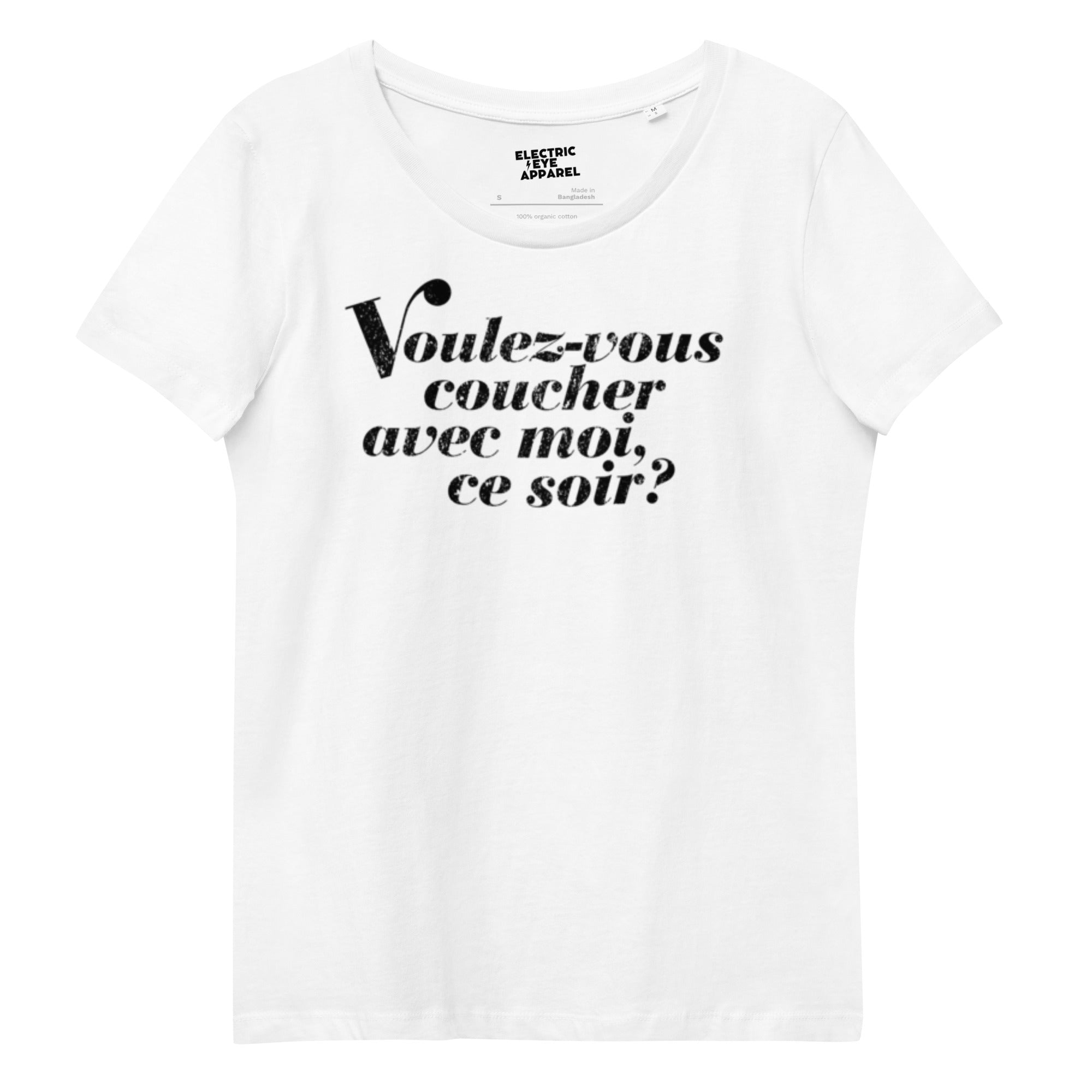 John Lennon Yoko Ono Inspired Vintage 70s Style 'Voulez-vous coucher' Premium Printed Women's fitted quality 100% organic cotton t-shirt