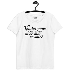 John Lennon Yoko Ono Inspired Vintage 70s Style 'Voulez-vous coucher' Premium Printed Women's fitted quality 100% organic cotton t-shirt