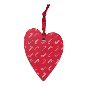 'All I Want For Christmas Is You' Mariah Inspired Vintage Style Lyric Printed Wooden Heart Christmas Tree Ornaments - Candy Cane Print Back