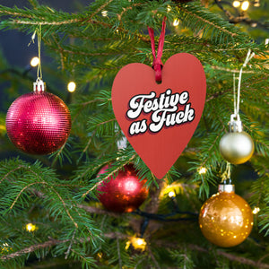 Festive As F ck Adorno navideño de árbol de Navidad de madera impreso premium estilo vintage de los años 70 - Rojo