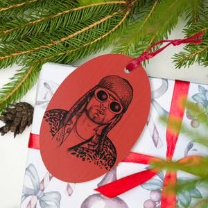 90 年代 Kurt Cobain 复古风格波普艺术印花木制圣诞树装饰品 - 红色/豹纹背面