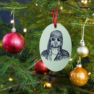 90 年代 Kurt Cobain 复古风格波普艺术印花木制圣诞树装饰品 - 海/豹纹背面