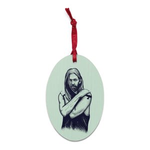 Taylor Hawkins Pop Art Vintage Style Printed Wooden Christmas Tree Holiday Ornaments - Sea Green / Leopard