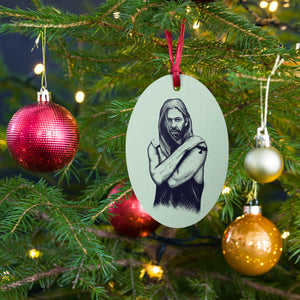 Taylor Hawkins Pop Art Vintage Style Printed Wooden Christmas Tree Holiday Ornaments - Sea Green / Leopard
