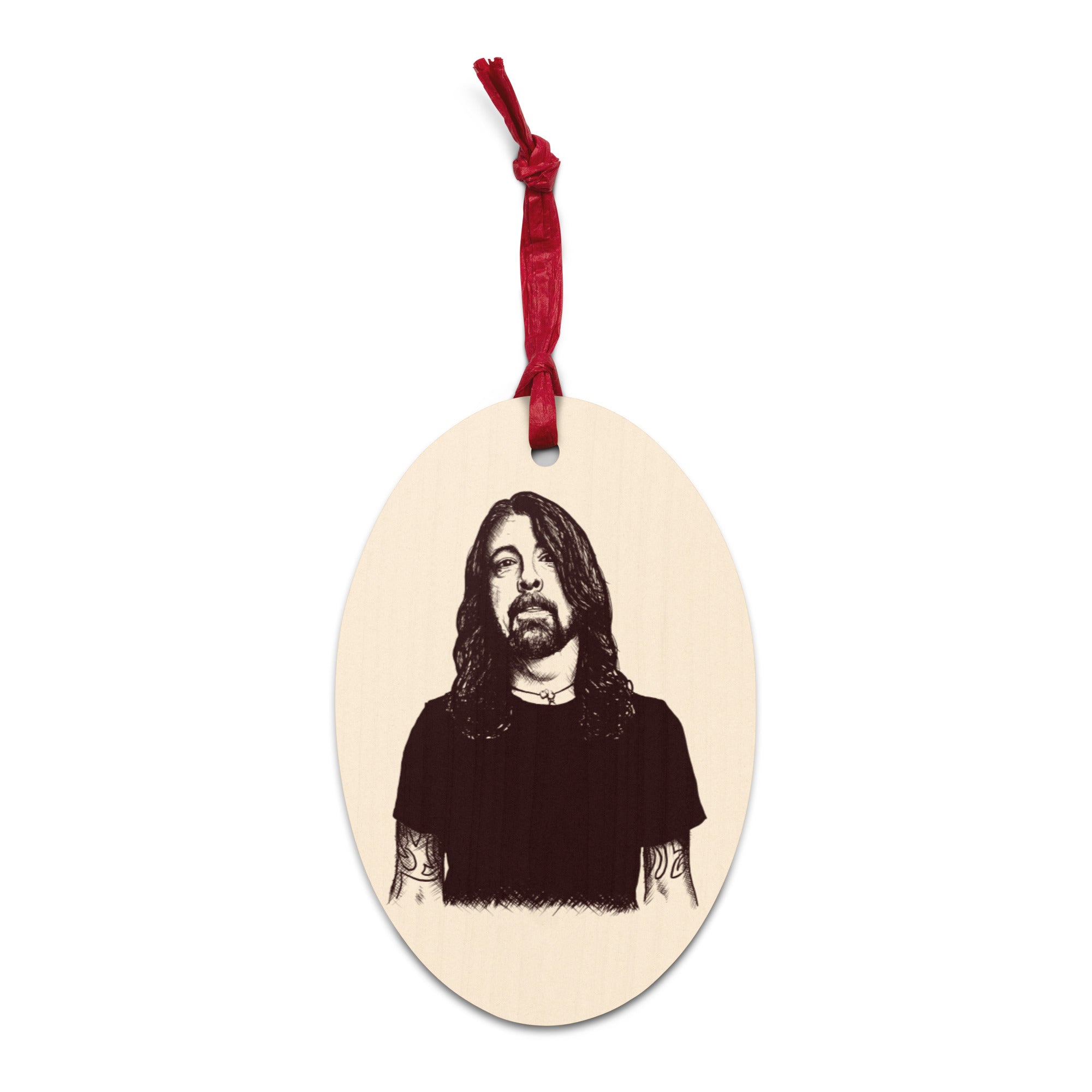 Dave Grohl Pop Art Vintage Style Printed Wooden Christmas Tree Holiday Ornaments - Neutral / Leopard.
