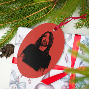 Dave Grohl Pop Art Vintage Style Printed Wooden Christmas Tree Holiday Ornaments - Red / Leopard.