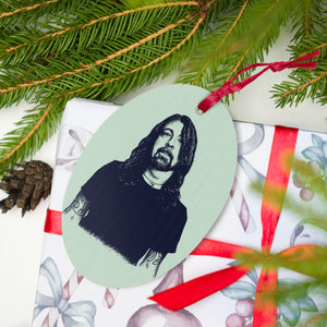 Dave Grohl Pop Art Vintage Style Printed Wooden Christmas Tree Holiday Ornaments - Sea Green / Leopard.