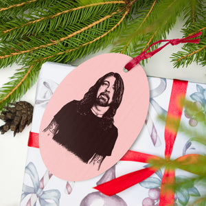 Dave Grohl Pop Art Vintage Style Printed Wooden Christmas Tree Holiday Ornaments - Pink / Leopard.