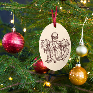 70's Elton John Mono Line Art Printed Wooden Christmas Tree Ornament (Oval or Star) - Star Print Back