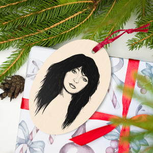 80 年代凯特·布什线条艺术印花复古风格木制圣诞树节日装饰品 - 复古印花背面