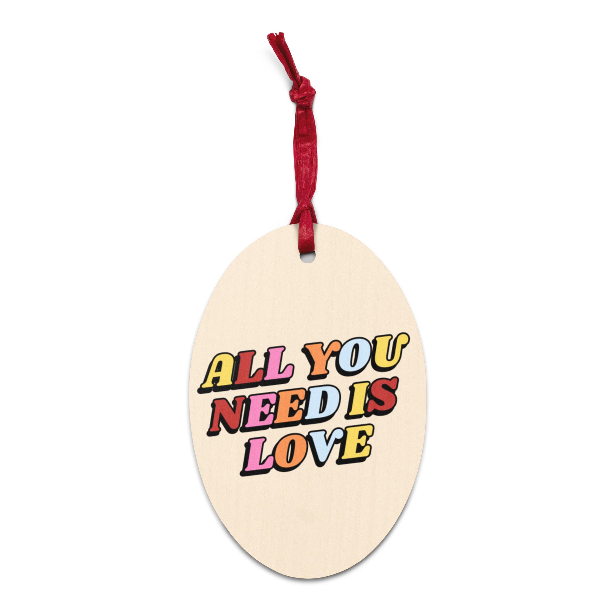 All You Need Is Love 70's Multicoloured Premium Printed Wooden Christmas Tree Holiday ornament