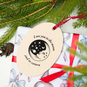 爱你到月亮和土星 - 斯威夫特抒情印花复古风格木制圣诞树节日装饰品