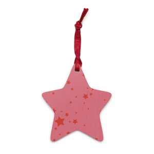 70 年代有一个星星在天空等待复古风格 Bowie 抒情印花木制圣诞树节日装饰品（粉色/红色星星）
