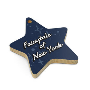 Fairytale of New York Printed Vintage Style Wooden Christmas Tree Holiday Ornament - Midnight Star Print