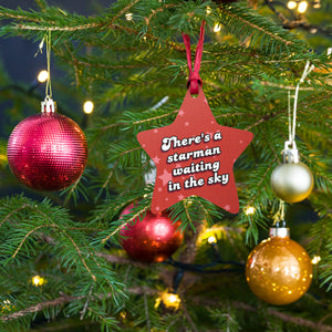 70's There's A Starman Waiting In The Sky Vintage Style Bowie Lyric Printed Wooden Christmas Tree Holiday ornaments (Pink / Red Star)