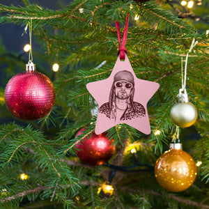 90's Kurt Cobain Vintage Style Pop Art Printed Wooden Christmas Tree Ornament - Pink / Leopard Back