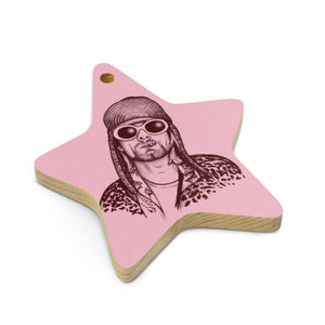 90 年代 Kurt Cobain 复古风格波普艺术印花木制圣诞树装饰品 - 粉色/豹纹背面