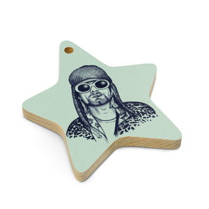 90 年代 Kurt Cobain 复古风格波普艺术印花木制圣诞树装饰品 - 海/豹纹背面