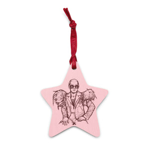 70's Elton John Vintage Style Pop Art Printed Wooden Ornament - Pink / Star Print