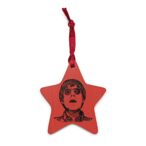 90's Wonderwall Liam Gallagher Vintage Style Pop Art Sketch Printed Wooden Christmas Tree Holiday Ornament - Red / Retro sunburst print