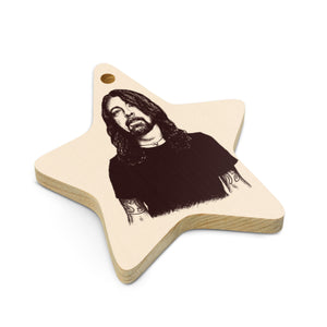 Dave Grohl Pop Line Art Printed Wooden Christmas Tree Holiday Ornament - Lightning Print Back