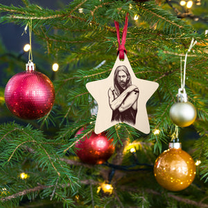 Taylor Hawkins Line Art Printed Wooden Christmas Tree Holiday Ornaments - star print back