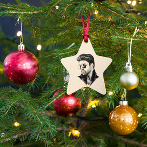 George Michael 90's Line Art Printed Wooden Christmas Tree Holiday Ornament - Star Print Back