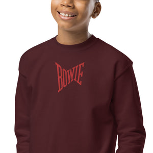 Kids Bowie Fame Era Premium Embroidered Youth crewneck sweatshirt - Red Embroidery