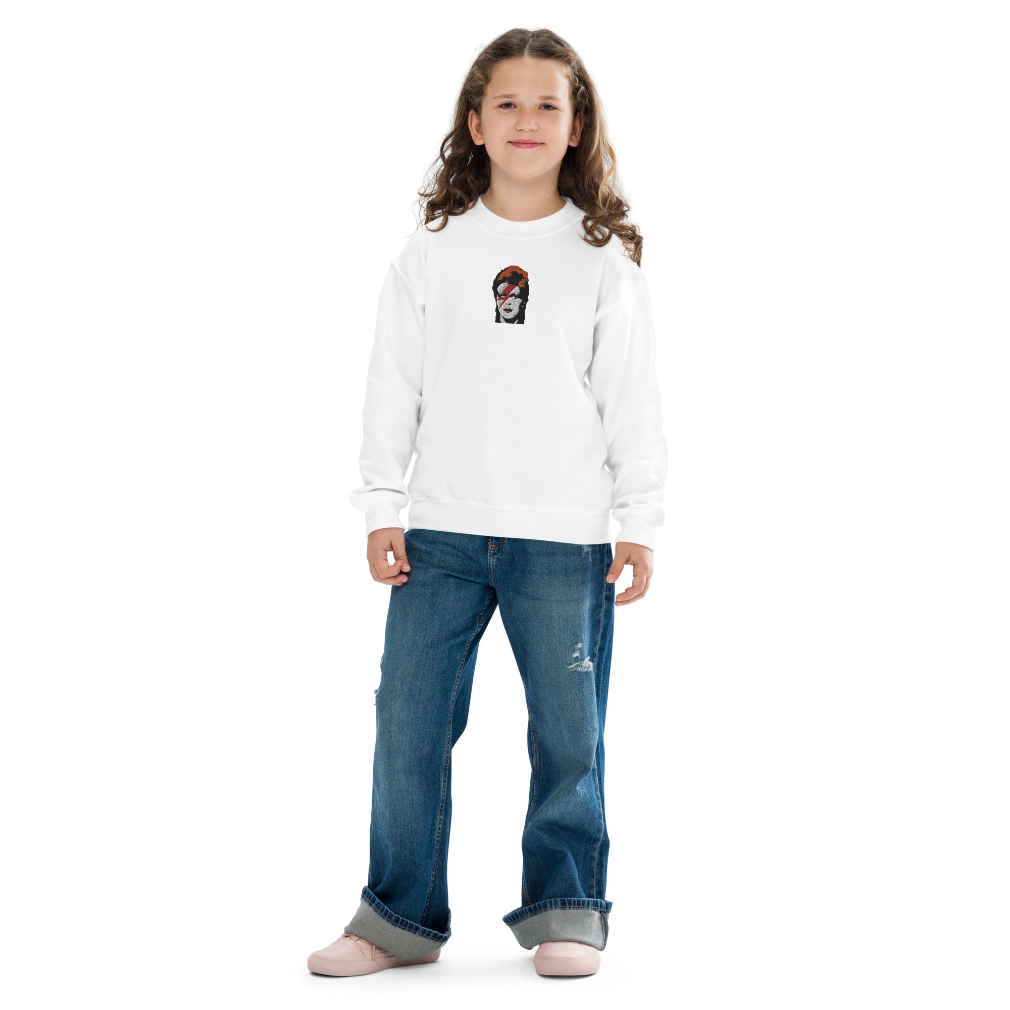Kids Bowie 70's Pop Art Premium Embroidered Youth crewneck sweatshirt