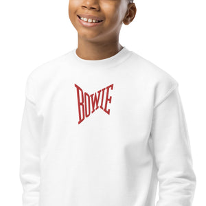 Kids Bowie Fame Era Premium Embroidered Youth crewneck sweatshirt - Red Embroidery