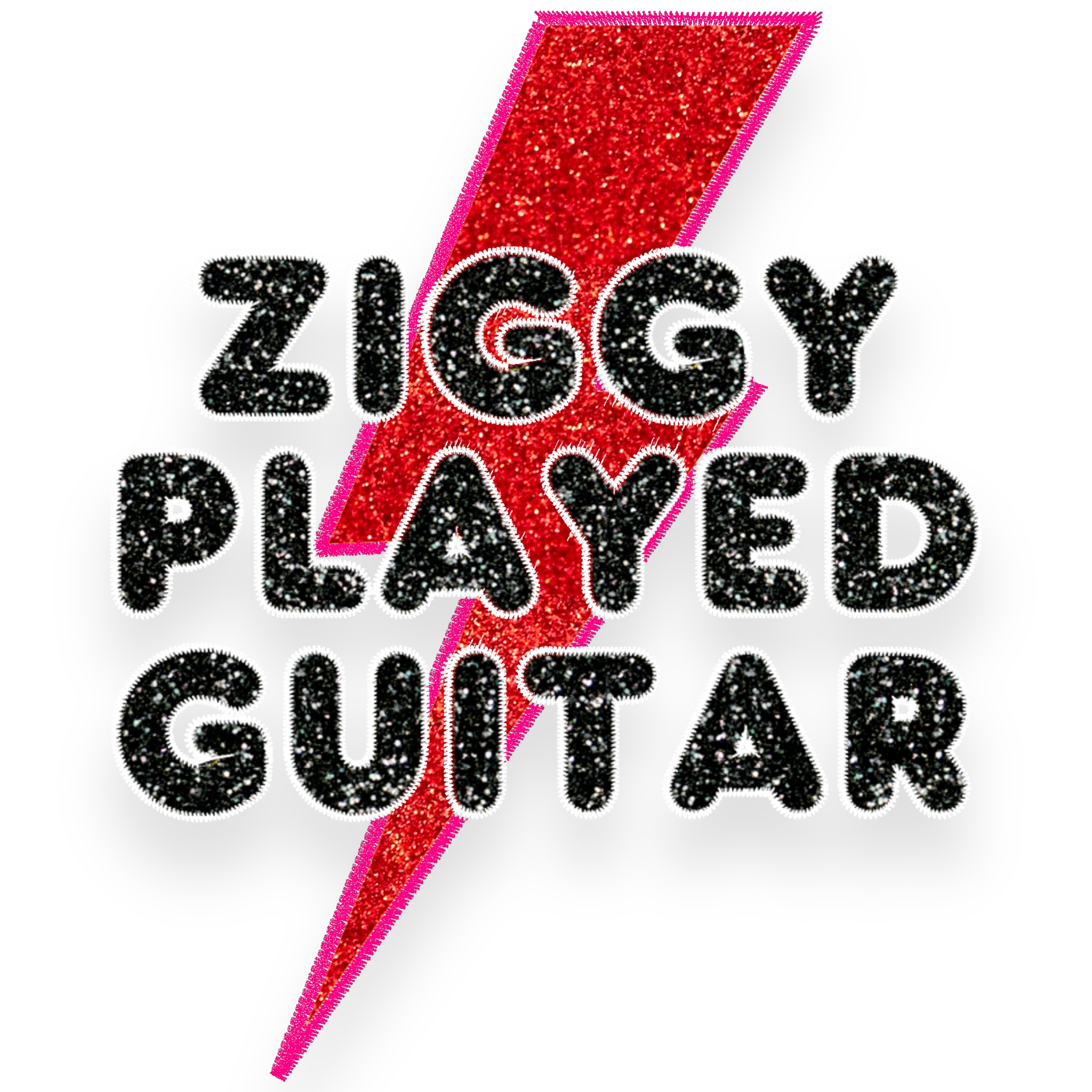 Limited Edition 'ZIGGY PLAYED GUITAR' 1970s glam glitter embroidered organic women's raglan sleeve 'Clara' sweatshirt - inspired by David Bowie & The Spiders From Mars