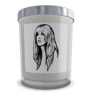 Boxed 1970s Stevie Nicks Line Art Natural Soy Wax Candle Set in Glass (50 hour)